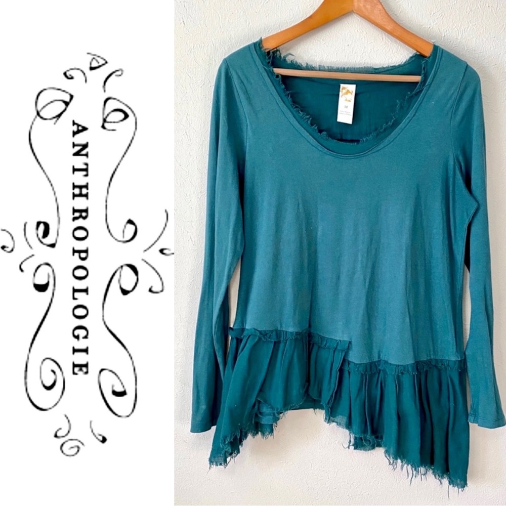 Anthropologie Long Sleeve Raw Edge Top